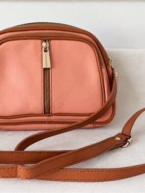 Valentina Coral Crossbody Bag with Brown Trim